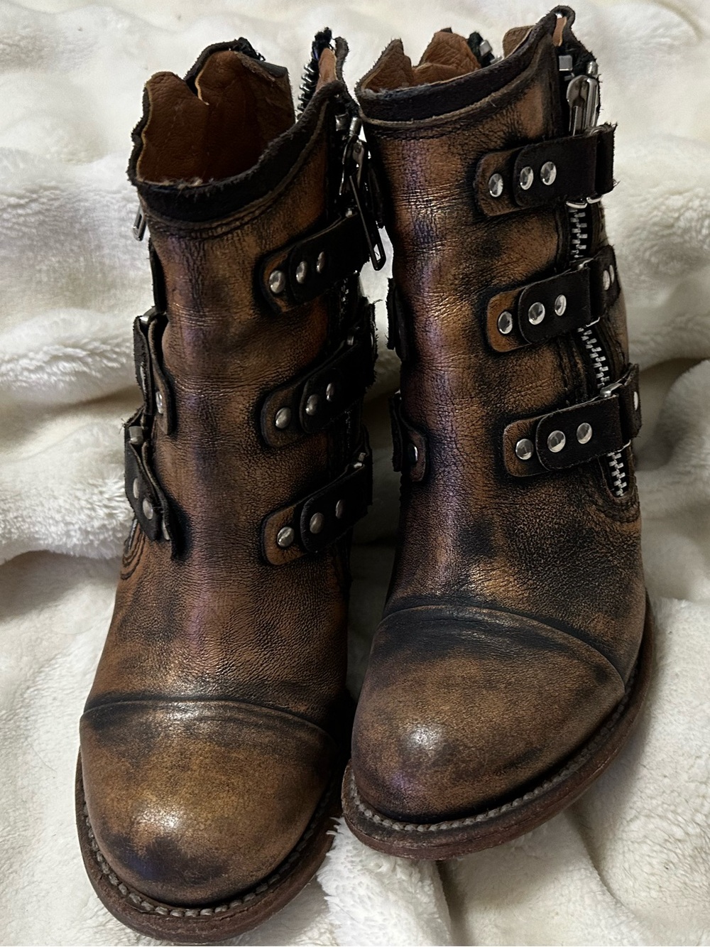 Freebird Beckett Leather Buckle Ankle Boots in Brown